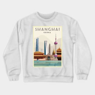 Shanghai, China - Vintage Travel Poster Crewneck Sweatshirt